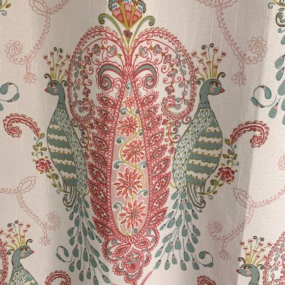 Pink and Green Peacock Shower Curtain with ruffle - Picture 1 of 5